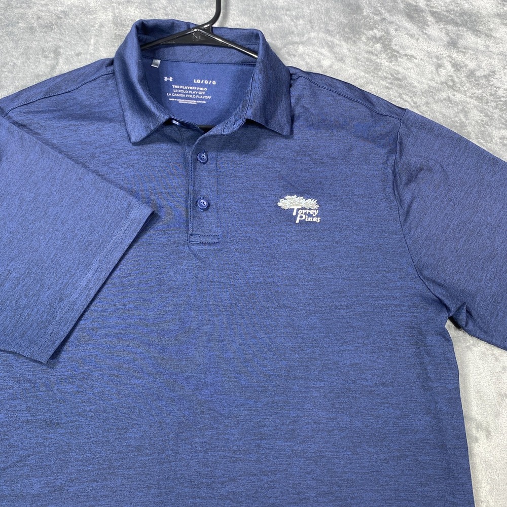 Under Armour Polo Shirt Mens Large Blue Heather Torrey Pines Golf Performance